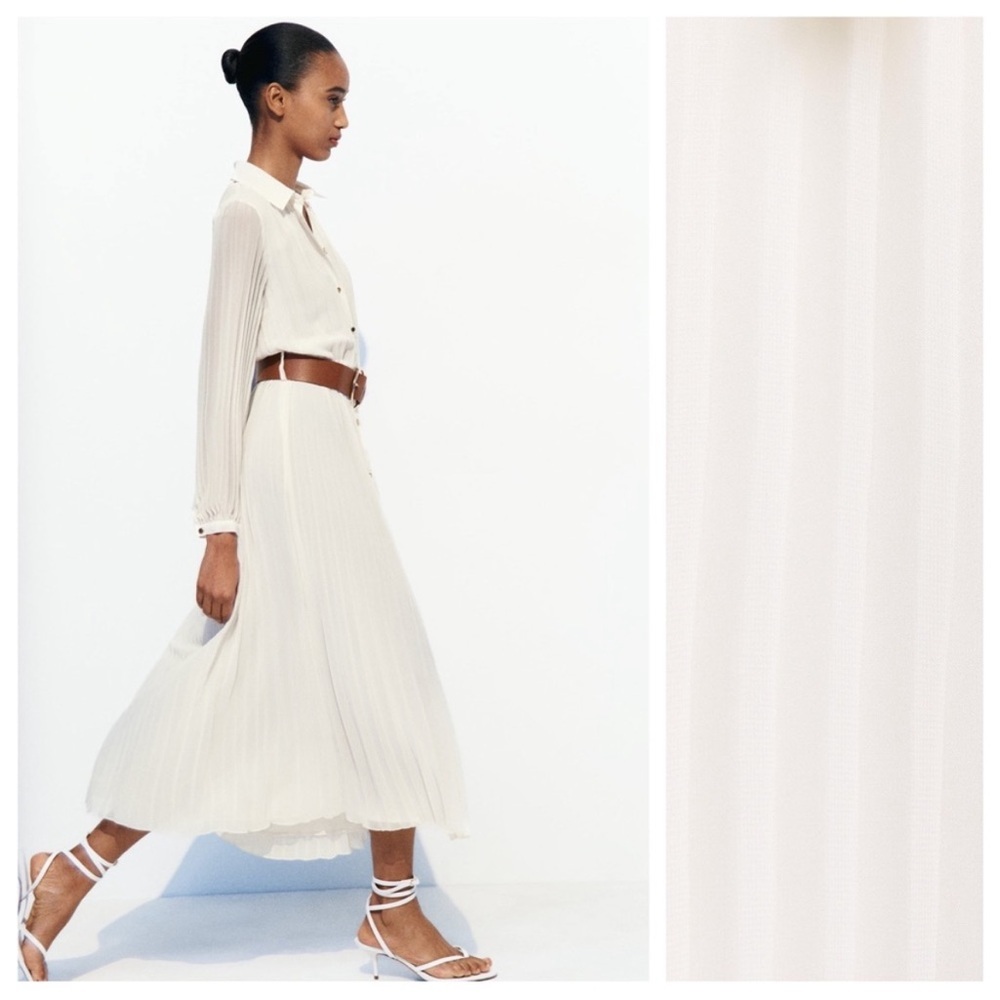 New! Zara medium every pleated midi dress with belt. - Picture 3 of 14